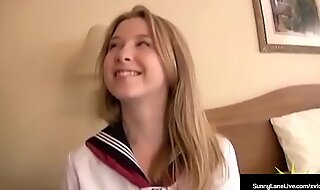 Slutty young student sunny lane gets her tiny twat noodled by asian