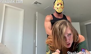 Jason costume roleplay and bondage