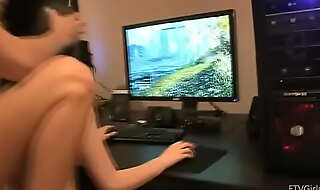 Two naked girl play in video game
