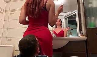 Mistress sofi in red dress use chair slave - ignore facesitting femdom preview