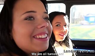 Three teen hitchhikers banging in the car