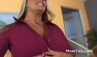 Charming busty blonde mom with hairy pussy and daughter with pigtails show pussy