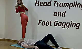 Bratty teen mistress in leather leggings - fullweight head trampling deep foot gagging and facesitting humiliation preview
