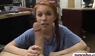 Skinny redhead babe gets pussy banged by pawn dude