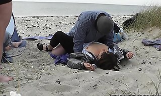 Slutwife fucked and creampied by strangers on the beach