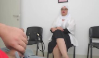 This Muslim woman is SHOCKED !!! I take out my cock in Hospital waiting room.