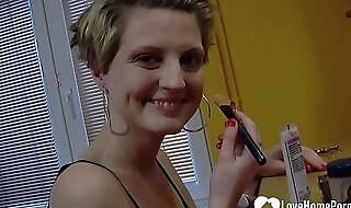 Desirable chick teases while putting on makeup