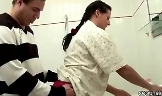 German step-son caught mama in washroom and entice respecting fuck