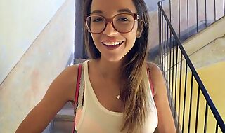 Busty teen girl wearing glasses enjoys fucking apropos public