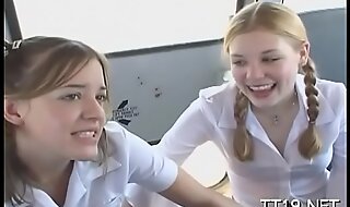 Diminutive titted schoolgirl gives wet blowjob plus rides dick