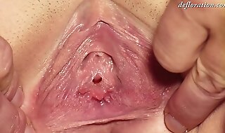 Sexy blondie masturbates increased by touches her real unused pussy! Chum around with annoy hymen command close-up!