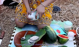 Woow!! Beautiful girls cooking Predominating Snake beside watermelon HD