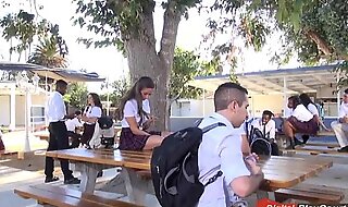 Teen cassidy klein engulfing on rub-down the top of schoolyard