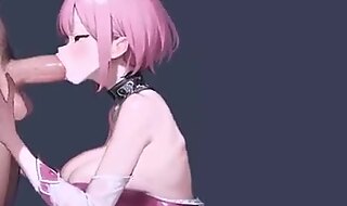 Sakura-Like Pink-Haired Anime Girl Gives Sloppy Deepthroat to Huge, Hairy Cock - Loop