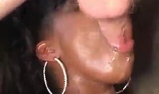 Sexy black milf with heels gets her pussy banged by many white guys