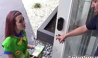 Little Girl Scout Creeping Around The Neighborhood In Her Uniform