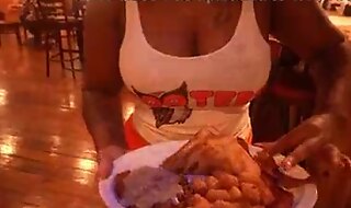 Siren Nudist Serves Big Dick Customer At Hooters And Later Goes To His House To Get Fucked