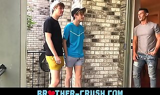 Hot brothers fuck their horny older neighbour in gay threesome