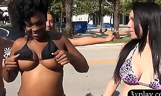 Ebony and white babes exposed their nice tits for cash