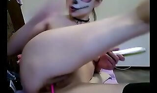 Hot girl with painted face masturbated on cam
