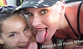 Surprise blowjob on a ferris wheel my girl & her 18yo teen friend give me a super risky double blowjob in public